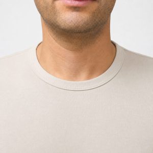 تیشرت مردانه کرم روشن پنبه یک‌رو